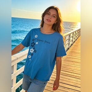 Ladies Blue Floral Olympia Sports T-Shirt (inv# 155)